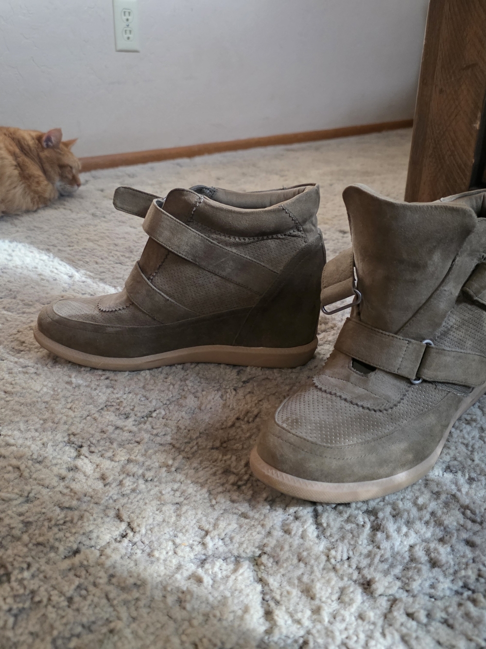 Suede Wedge Sneaker Boots in Taupe